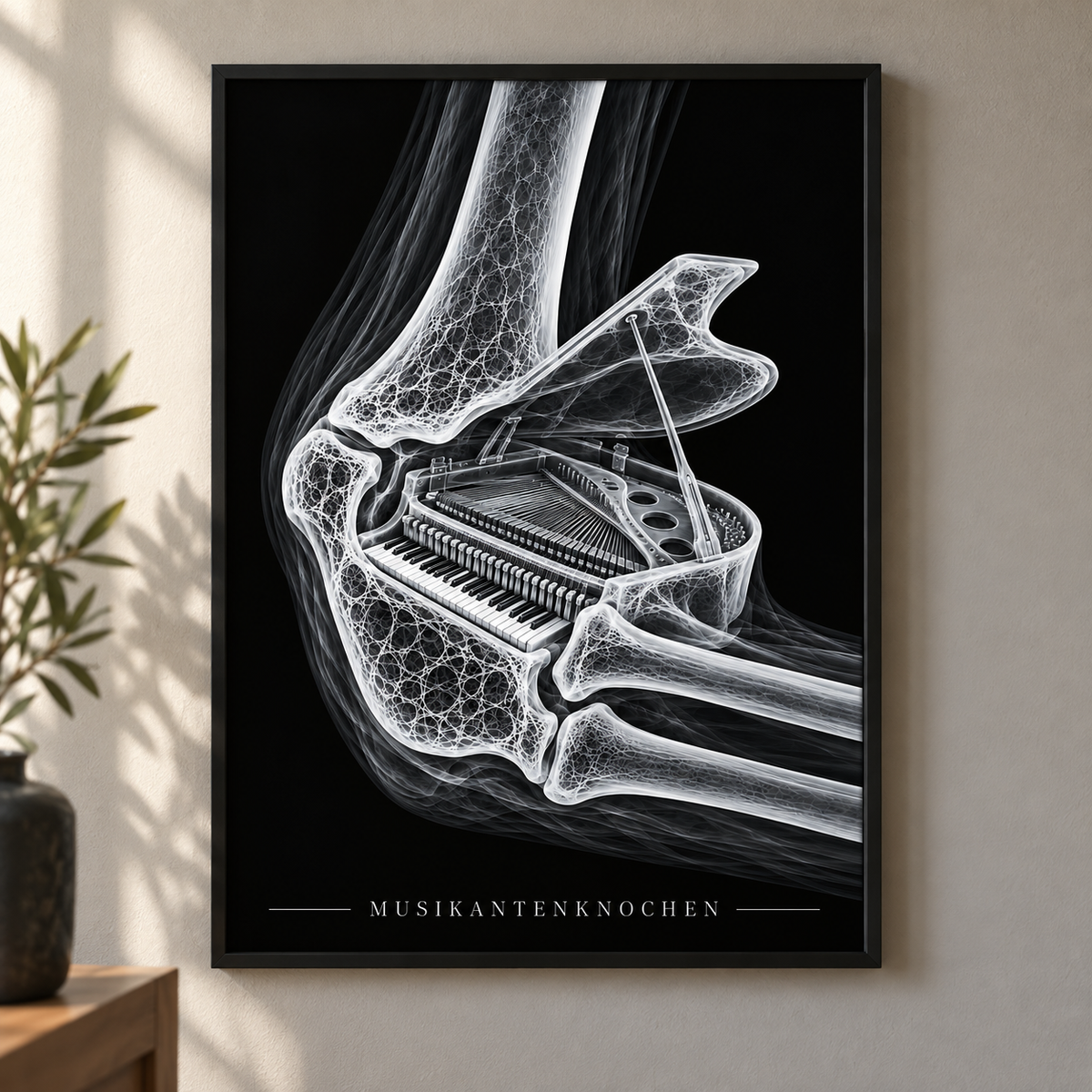 Musikantenknochen – Flügel – Poster mit schwarzem Rahmen