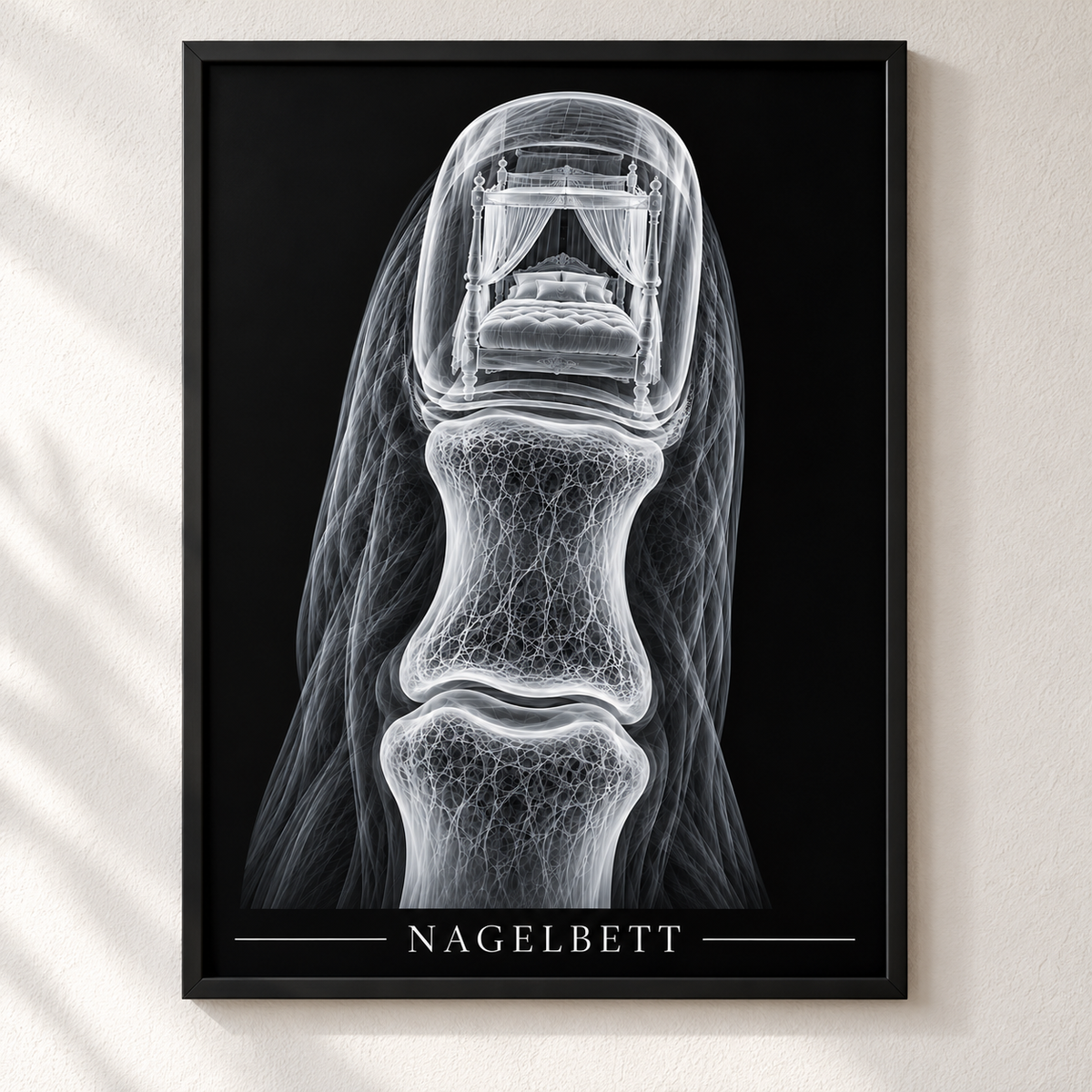 Nagelbett – Himmelbett – Poster mit schwarzem Rahmen