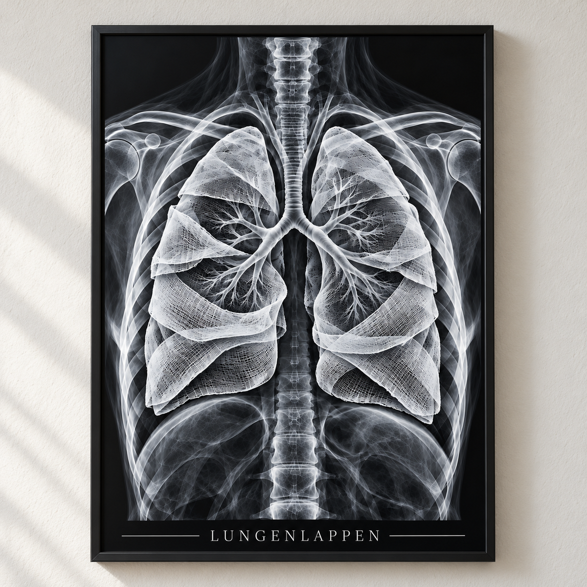 Lungenlappen – Mulltücher – Poster mit schwarzem Rahmen