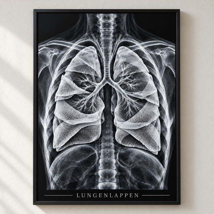 Lungenlappen – Mulltücher – Poster mit schwarzem Rahmen