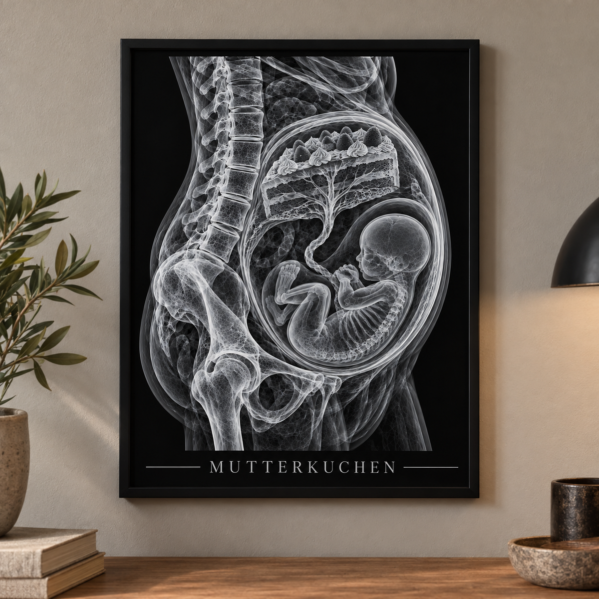 Mutterkuchen – Poster mit schwarzem Rahmen