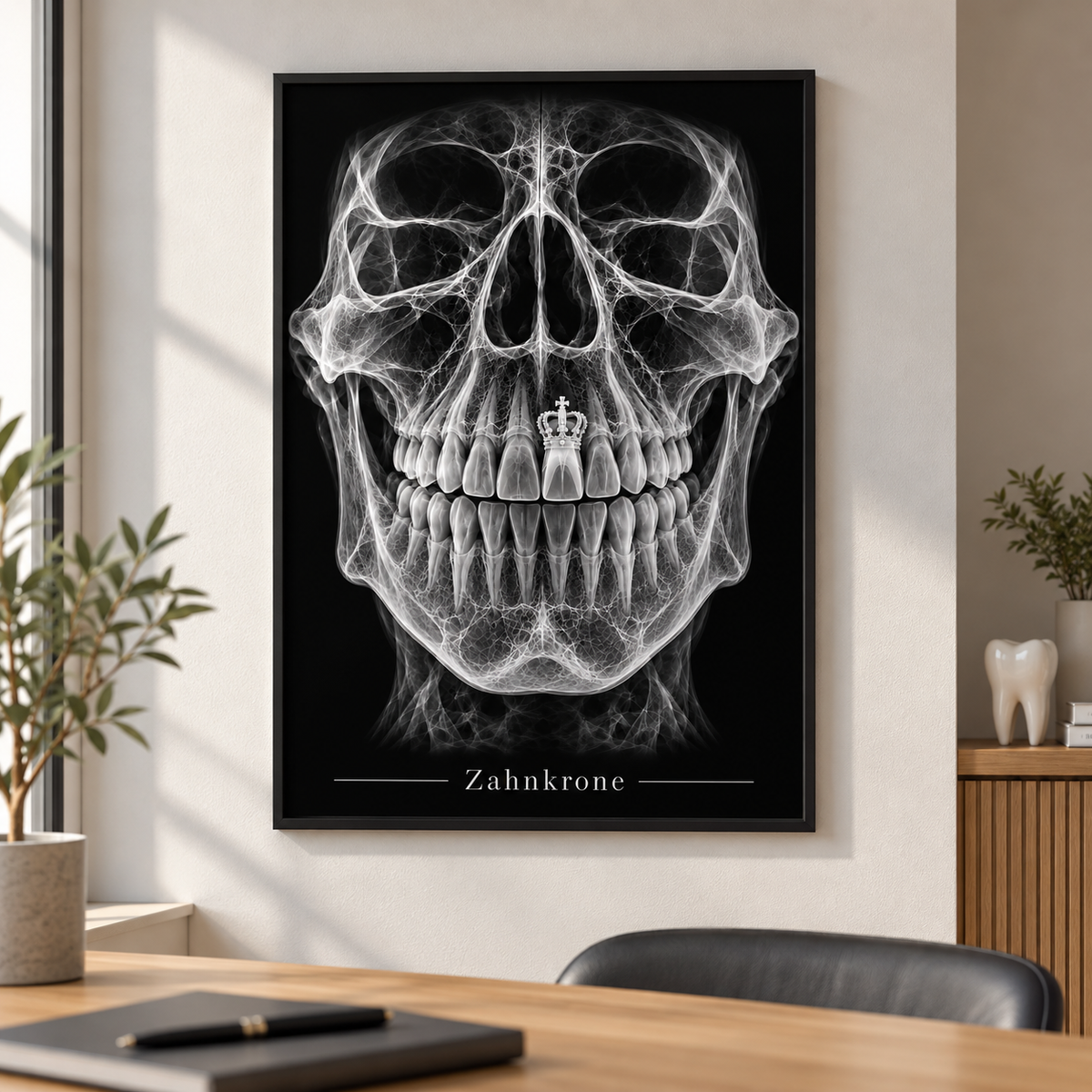 Zahnkrone – Poster mit schwarzem Rahmen