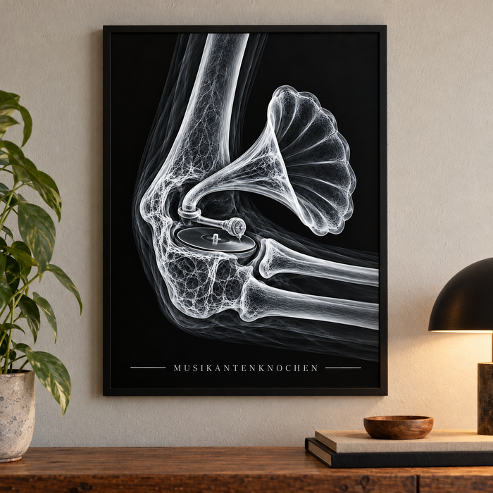 Musikantenknochen – Grammophon – Poster mit schwarzem Rahmen