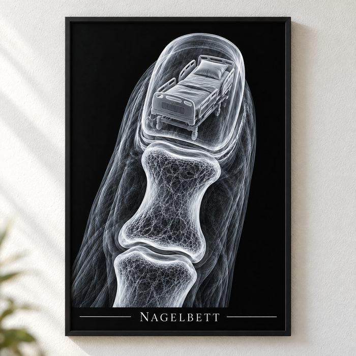 Nagelbett – Klinikbett – Poster mit schwarzem Rahmen
