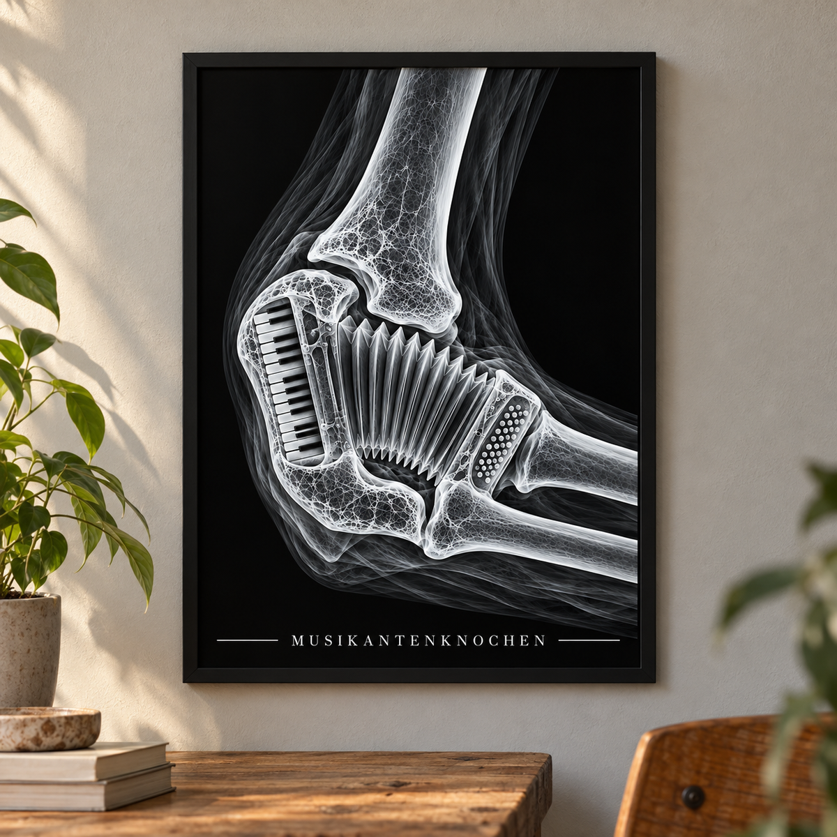 Musikantenknochen – Akkordeon – Poster mit schwarzem Rahmen