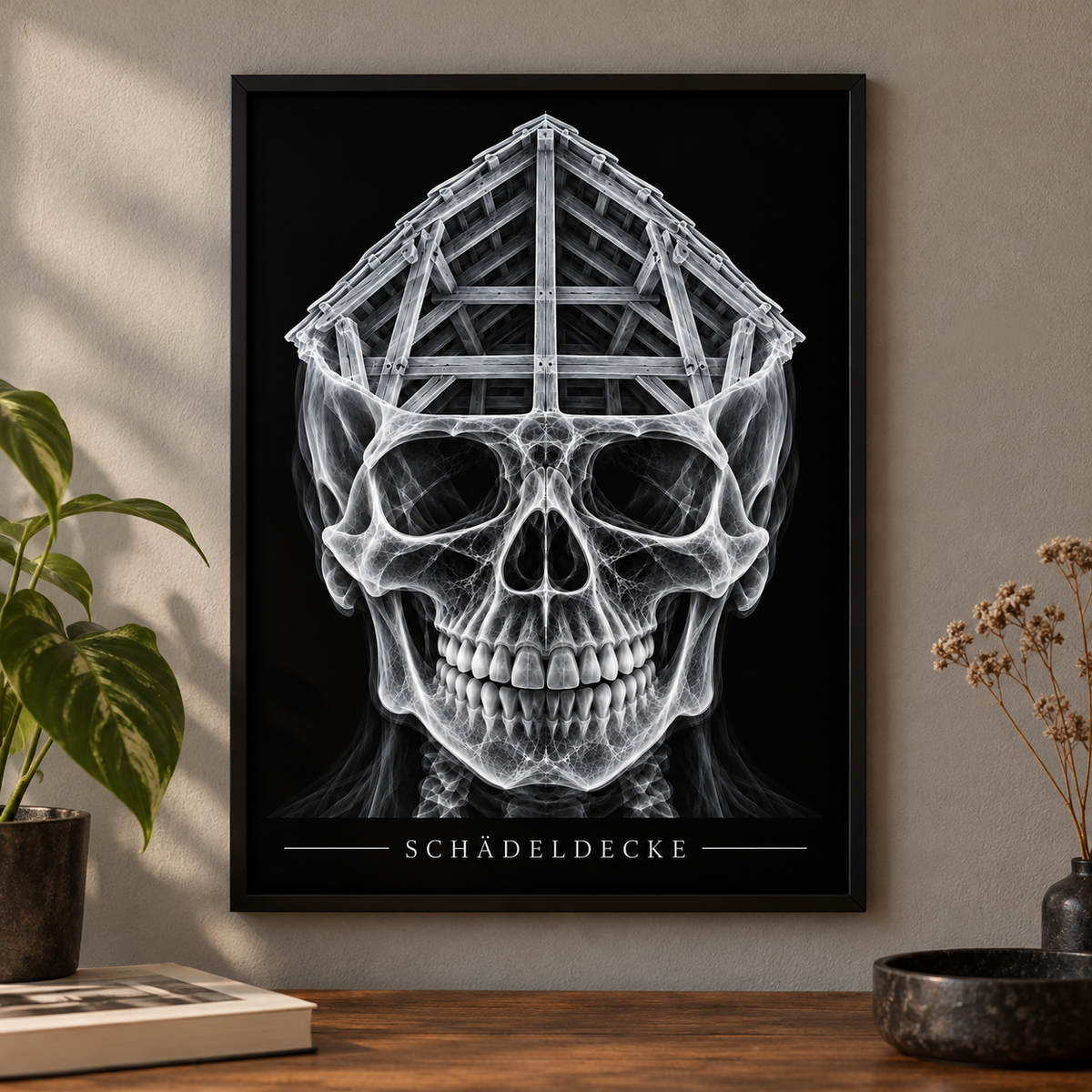 Schädeldecke – Dachstuhl – Poster mit schwarzem Rahmen