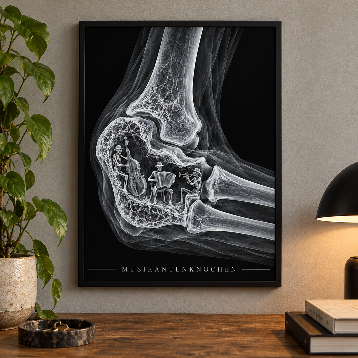 Musikantenknochen – Poster mit schwarzem Rahmen