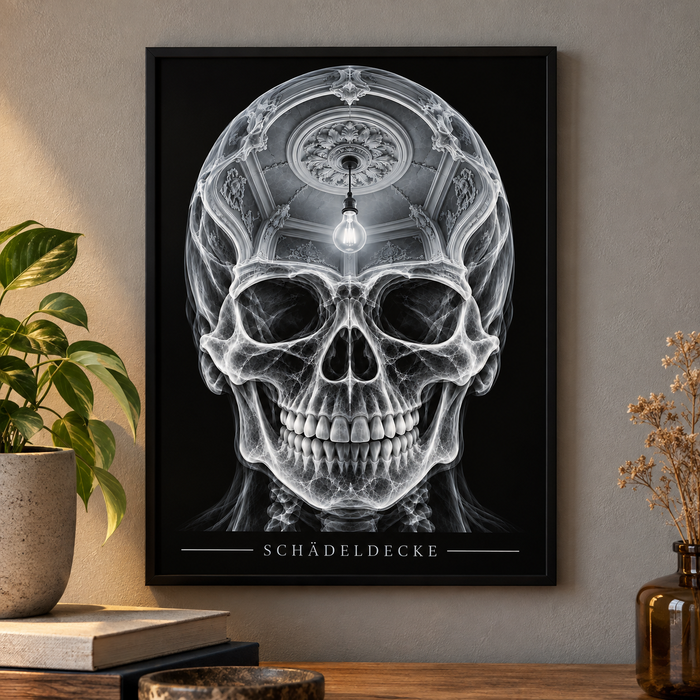 Schädeldecke – Stuckgewölbe – Poster mit schwarzem Rahmen