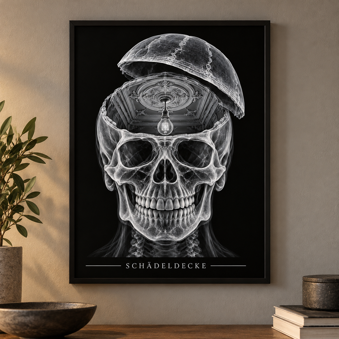 Schädeldecke – Stuckzimmer – Poster mit schwarzem Rahmen