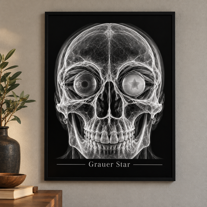 Grauer Star – Poster mit schwarzem Rahmen
