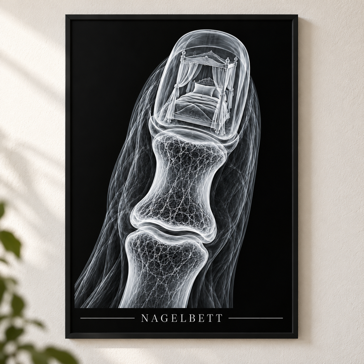 Nagelbett – Baldachin – Poster mit schwarzem Rahmen