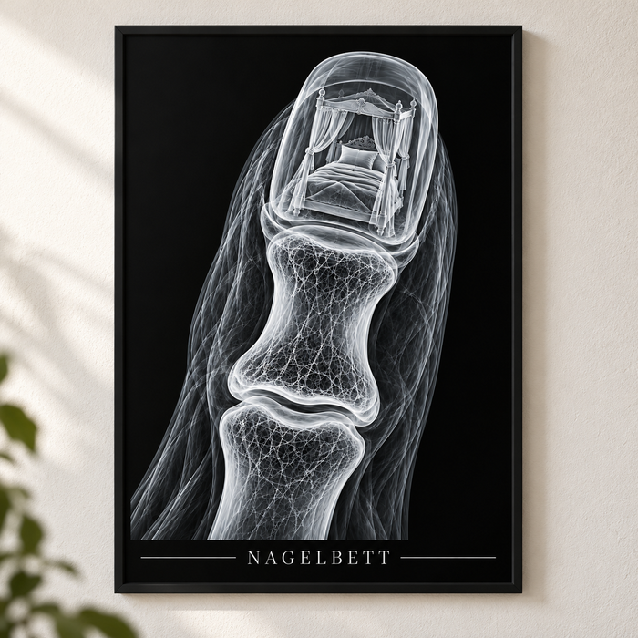 Nagelbett – Baldachin – Poster mit schwarzem Rahmen
