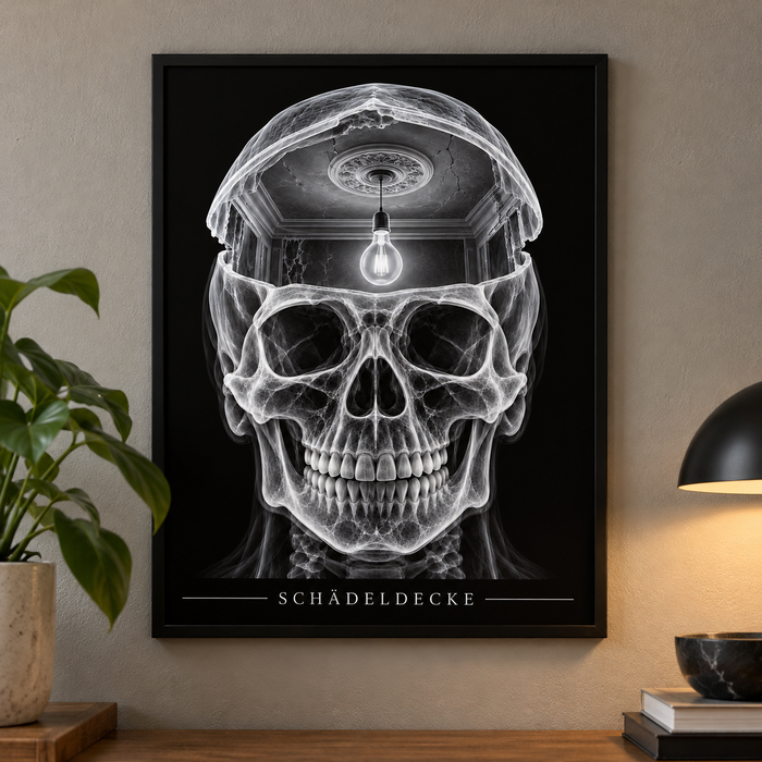 Schädeldecke – Deckenrosette – Poster mit schwarzem Rahmen