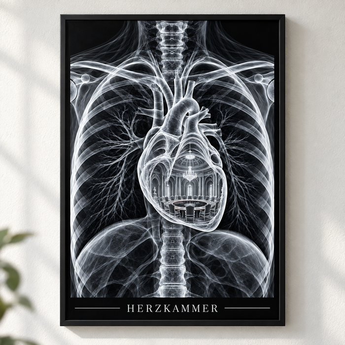 Herzkammer – Ratssaal – Poster mit schwarzem Rahmen