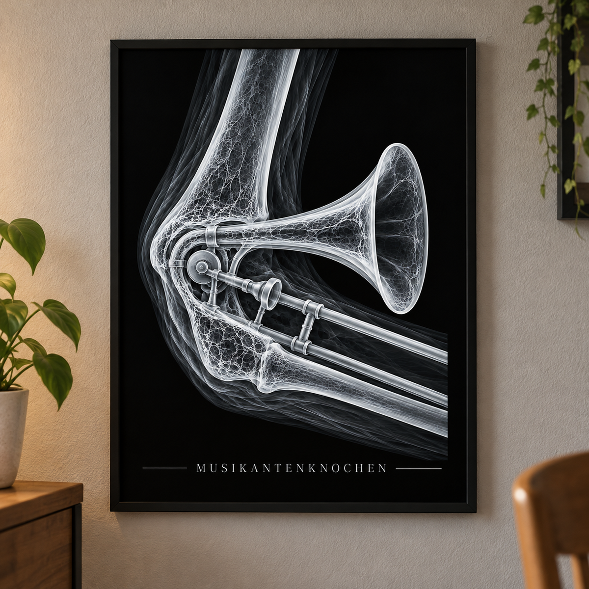 Musikantenknochen – Posaune – Poster mit schwarzem Rahmen