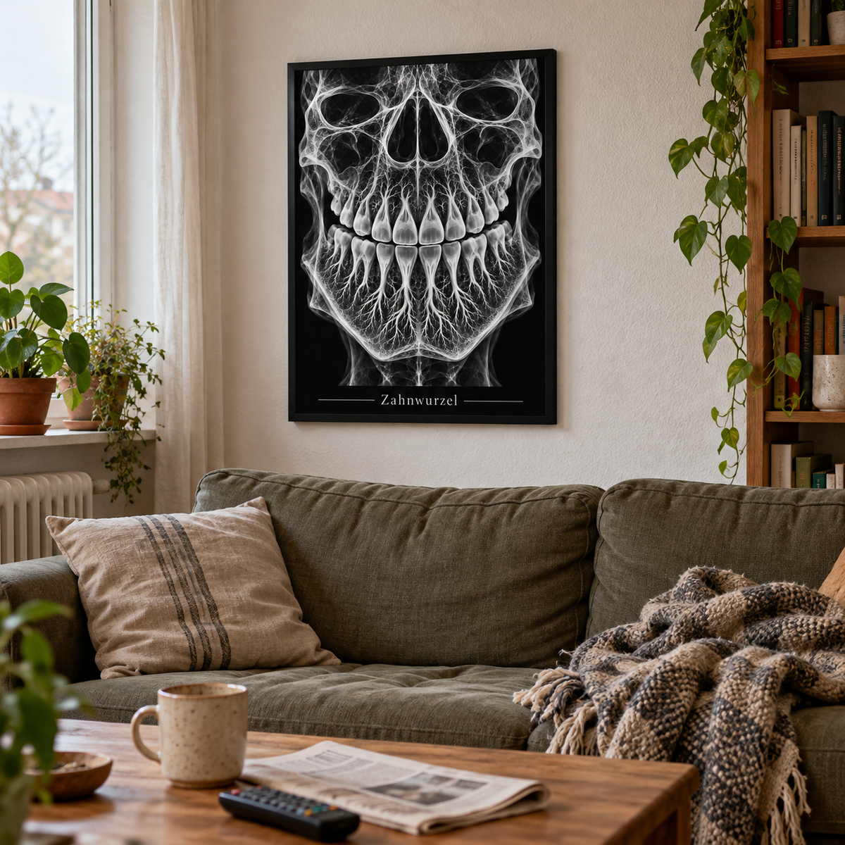 Zahnwurzel – gerahmtes Wandbild im Wohnraum