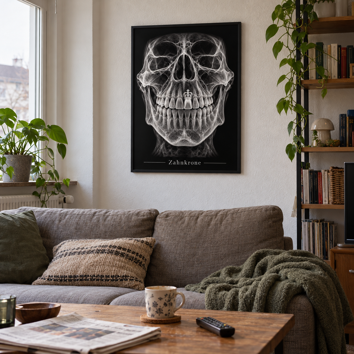 Zahnkrone – gerahmtes Wandbild im Wohnraum