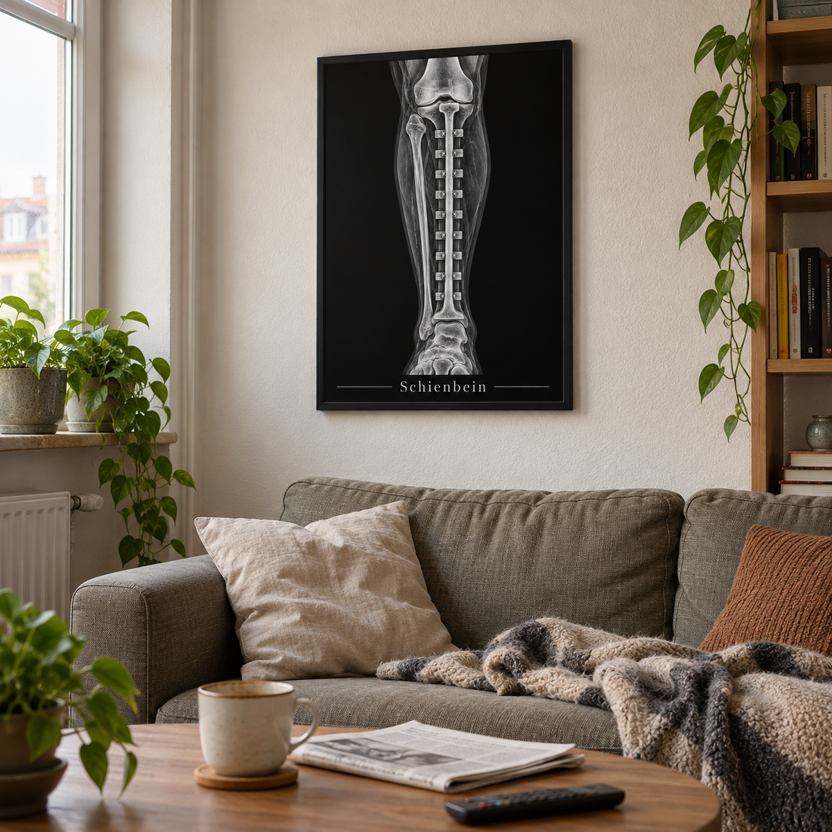 Schienbein – gerahmtes Wandbild im Wohnraum